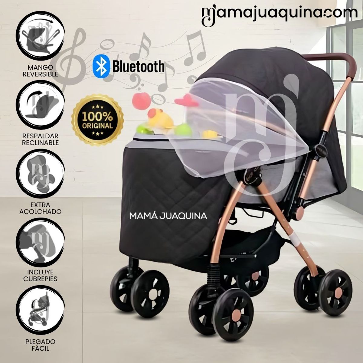 Baby - Coche Cuna Musical con Bluetooth «NEW SUMMER» Black
