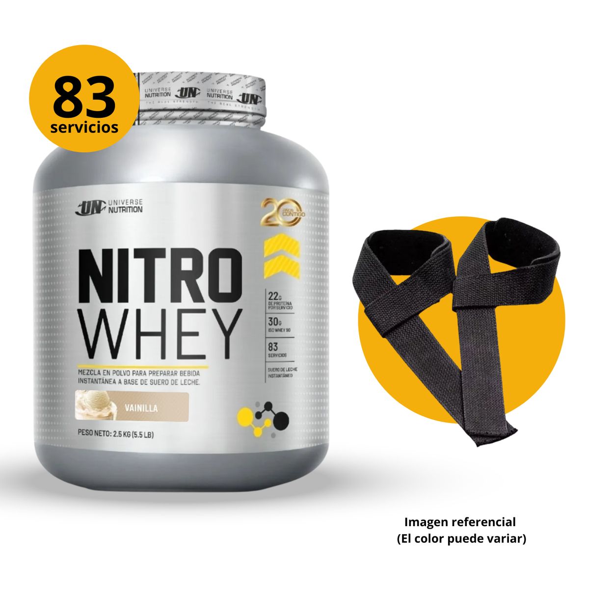 UNIVERSE NUTRITION - NITRO WHEY DE 25kg VAINILLA CON STRAPS - PROTEÍNA WHEY