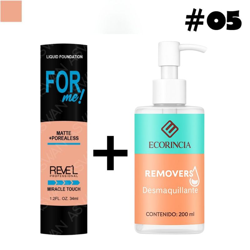 GENERICO - Pack Fundation Matte For Me 05 REVEL + Removedor 200 ml