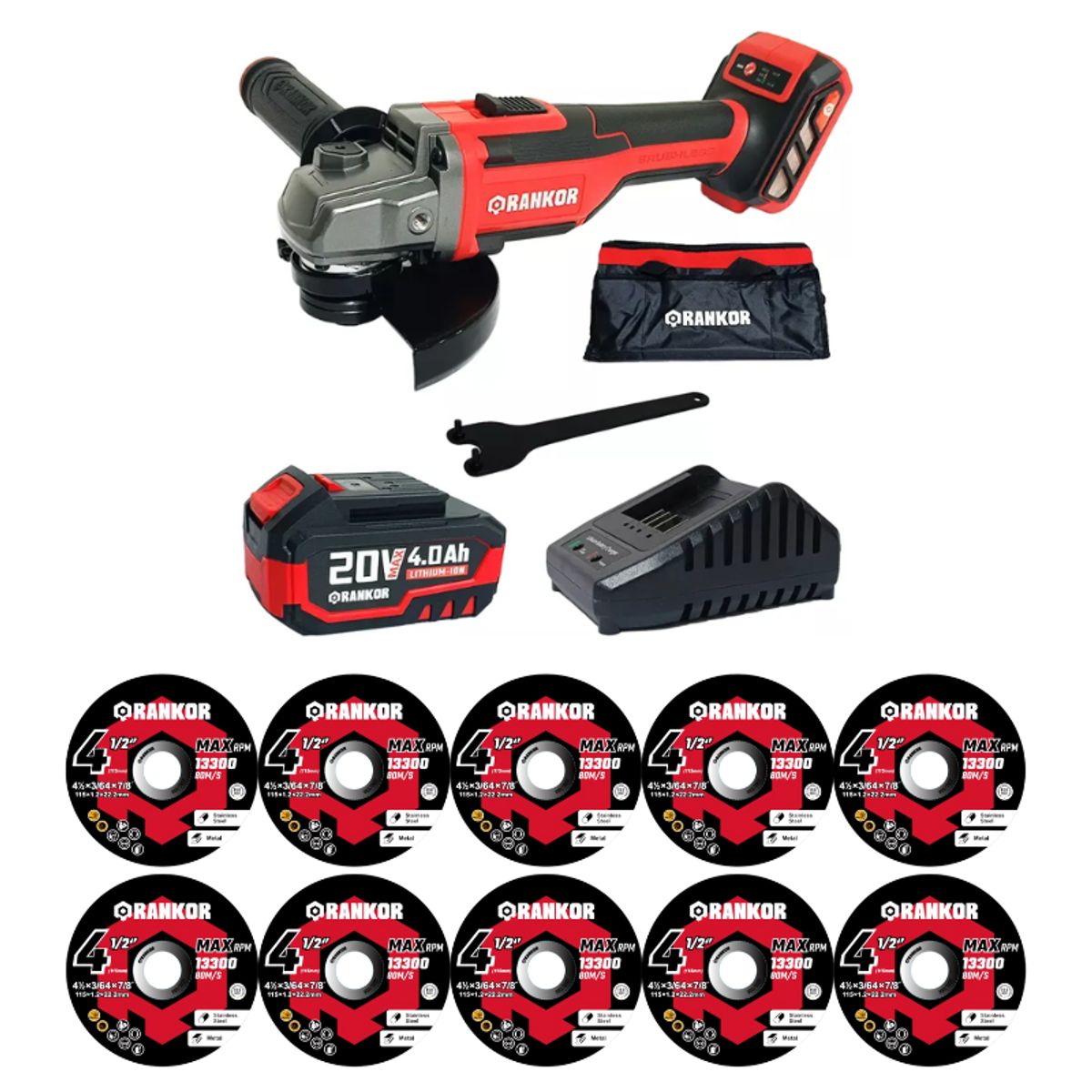 RANKOR - Esmeril Angular De 5 20v Con 2 Velocidades Rankor +10discos