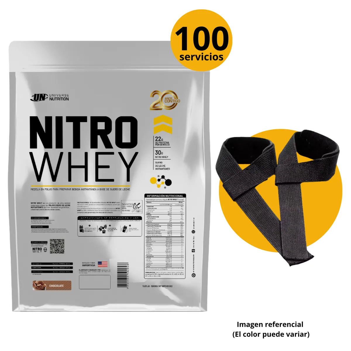 UNIVERSE NUTRITION - NITROWHEY DE 3kg CHOCOLATE CON STRAPS - PROTEÍNA WHEY
