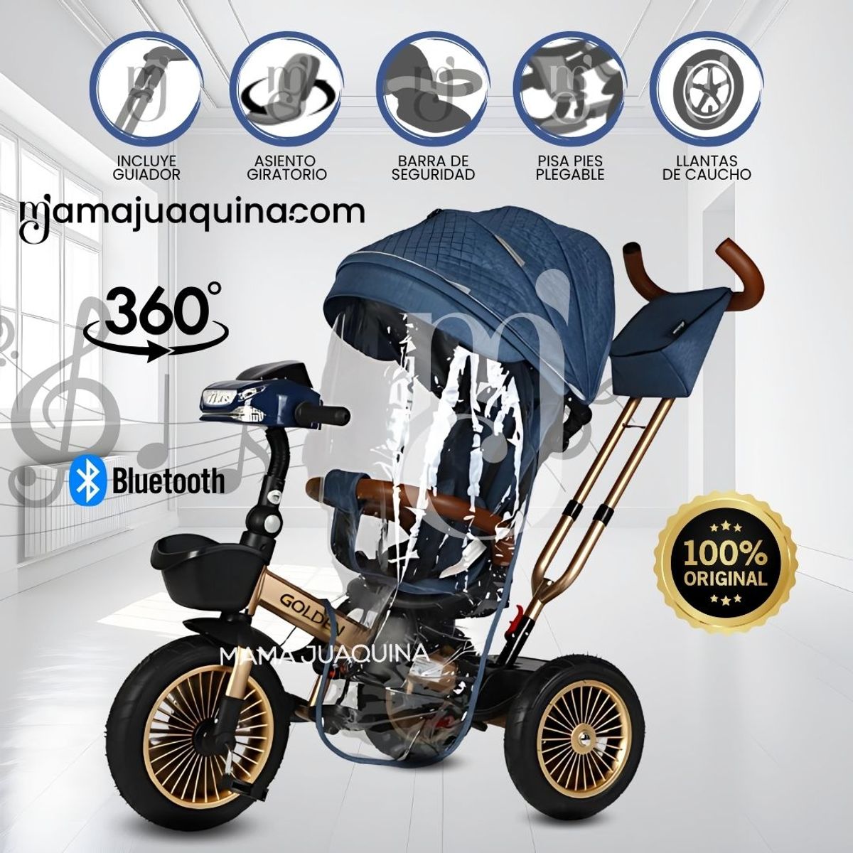 VOYAGE - Triciclo Guiador 3 En 1 «GOLDEN PRIME» con Bluetooth Blue