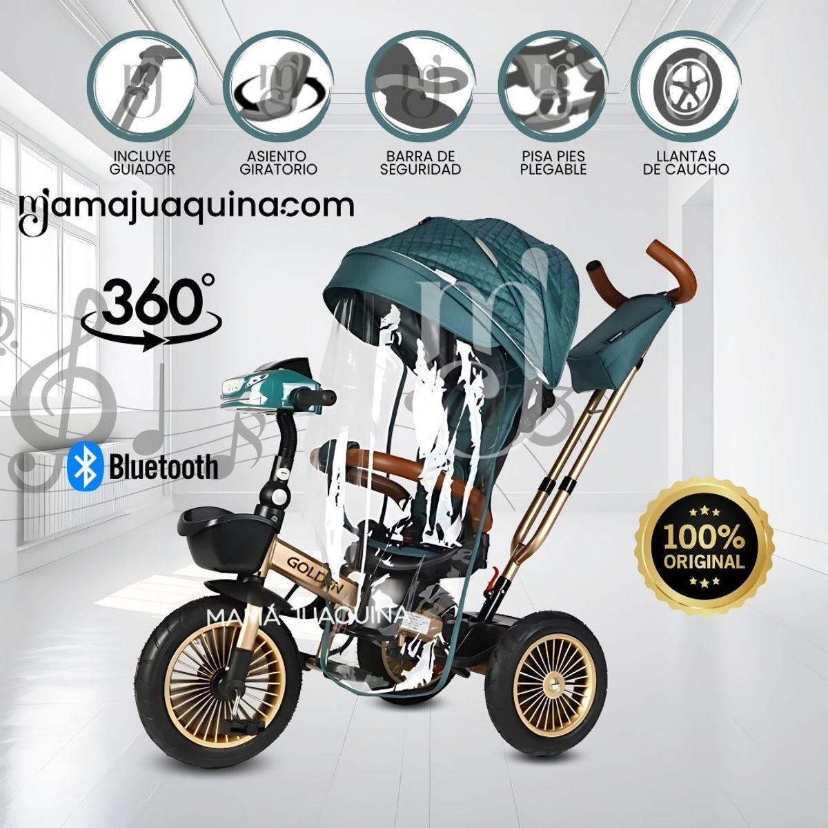 VOYAGE - Triciclo Guiador 3 En 1 «GOLDEN PRIME» con Bluetooth Green