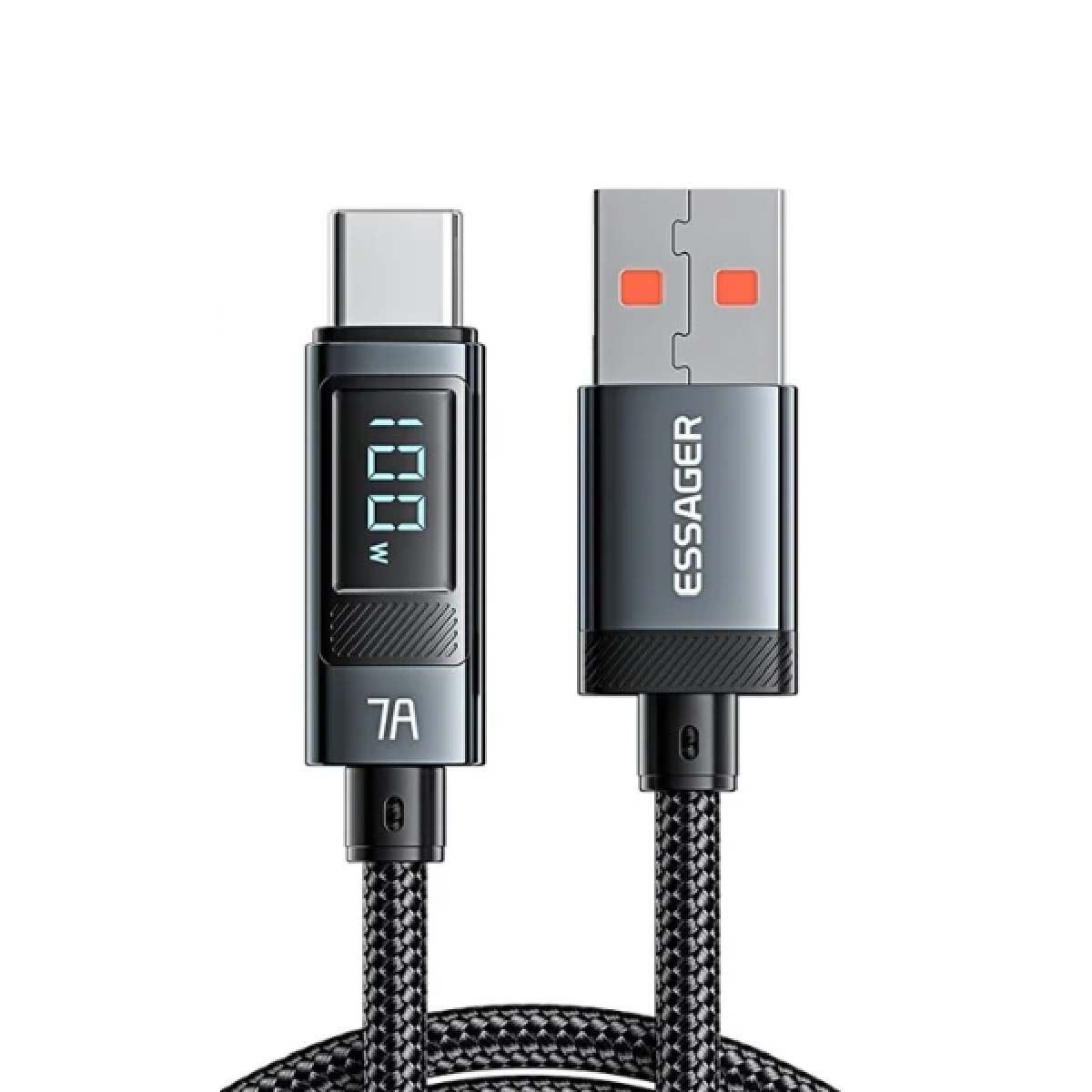 ESSAGER - Cable de Carga Rápida 7A 100W Tipo USB C- USB A con Pantalla digital
