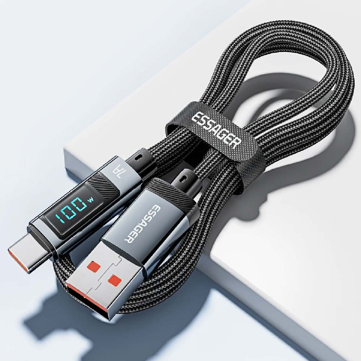 ESSAGER - Cable de Carga Rápida 7A 100W Tipo USB C- USB A con Pantalla digital