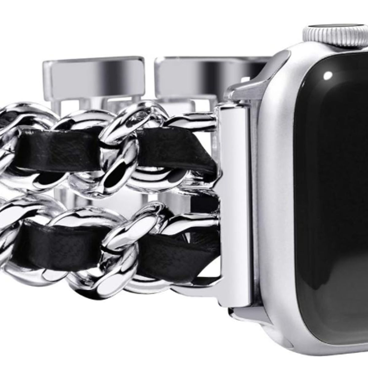 GENERICO - Correa Cuero y Acero para Apple Watch 41mm  Plata-Negro