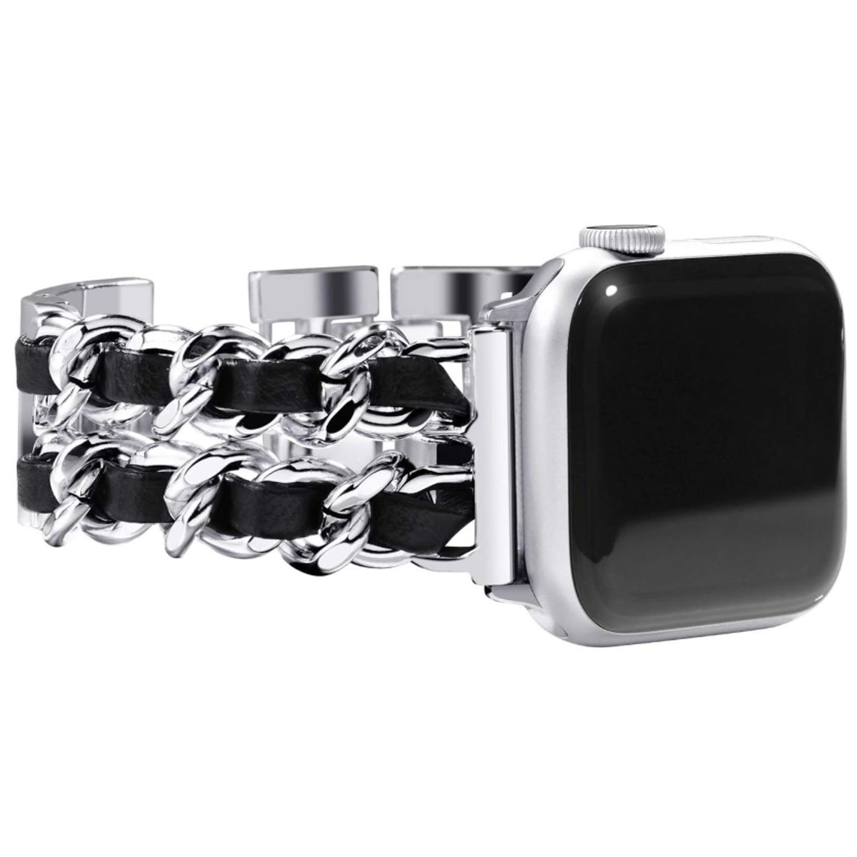 GENERICO - Correa Cuero y Acero para Apple Watch 41mm  Plata-Negro