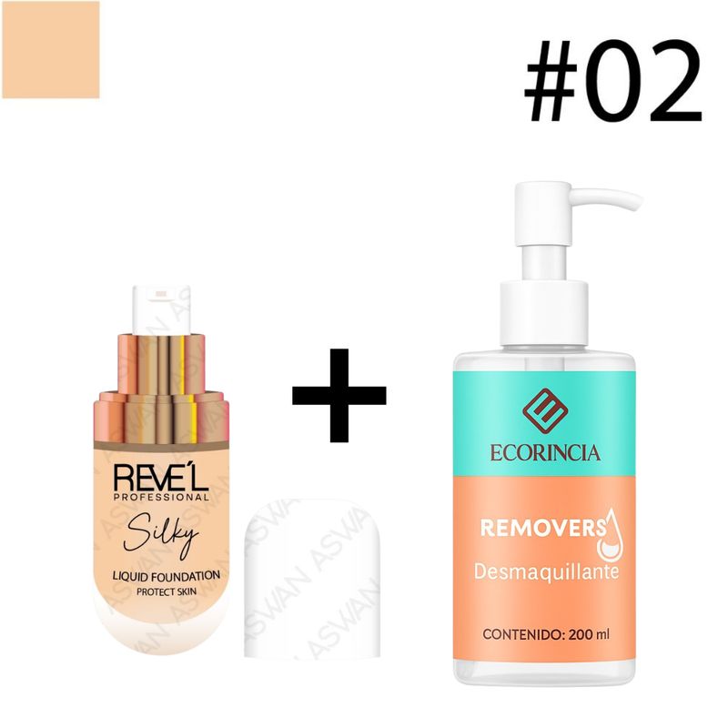 GENERICO - Pack Base Liquida Skin Matte 02 REVEL + Removedor 200 ml