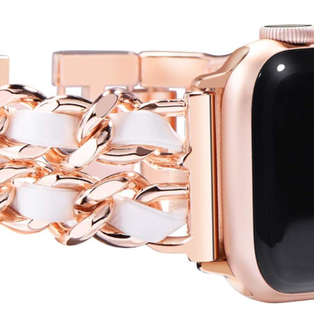 GENERICO - Correa Cuero y Acero para Apple Watch 41mm  Rosa Oro-Blanco