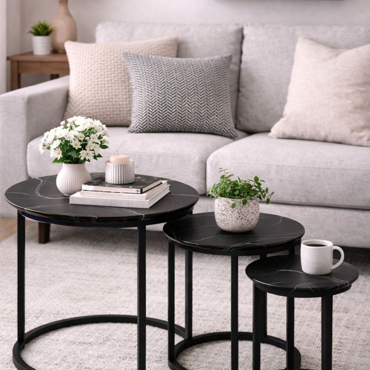 GENERICO - MESA DE CENTRO - SET DE 3 - BARMER DARK MARBLE