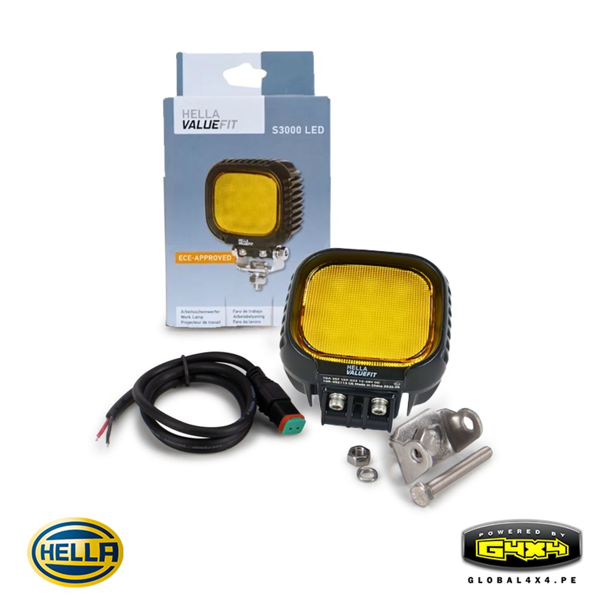 HELLA - Faro Led Cuadrado Hella 4′ 25w 2200lm Luz Ambar