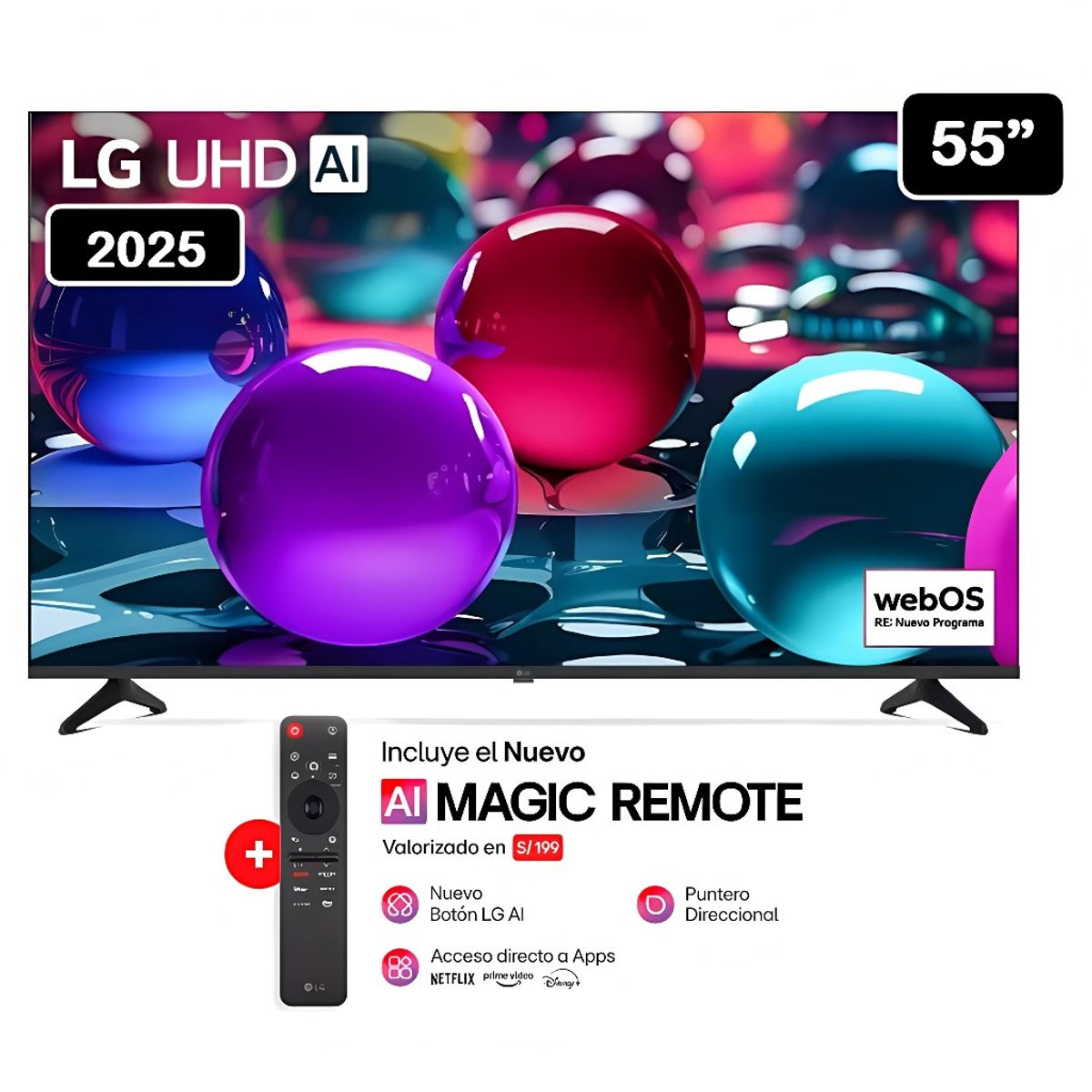 LG - Televisor Lg 55 Pulg Ultra HD 4K AI ThinQ 55UA7300 Modelo 2025- Negro + Control Magic