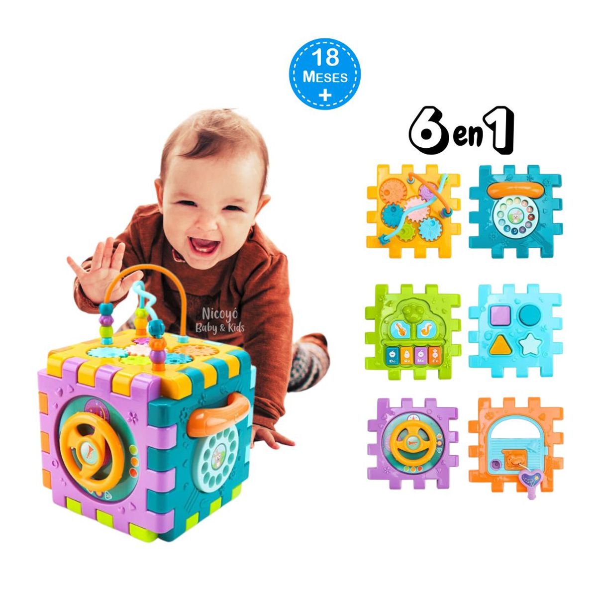 HUANGER - Cubo Didáctico 6 en 1 Armable para Bebés