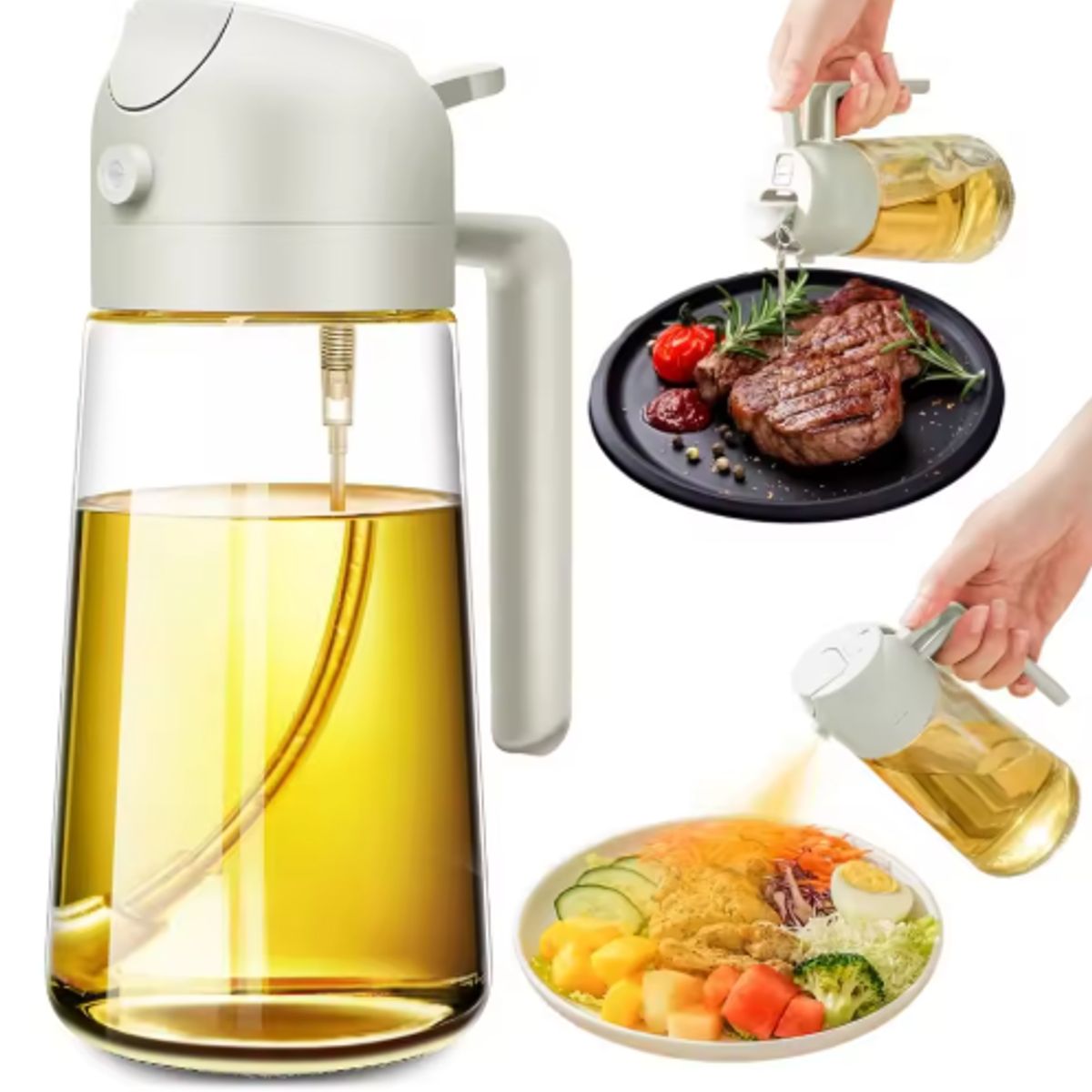 GENERICO - Dispensador de aceite 2 en 1 Spray y Verter color BEIGE