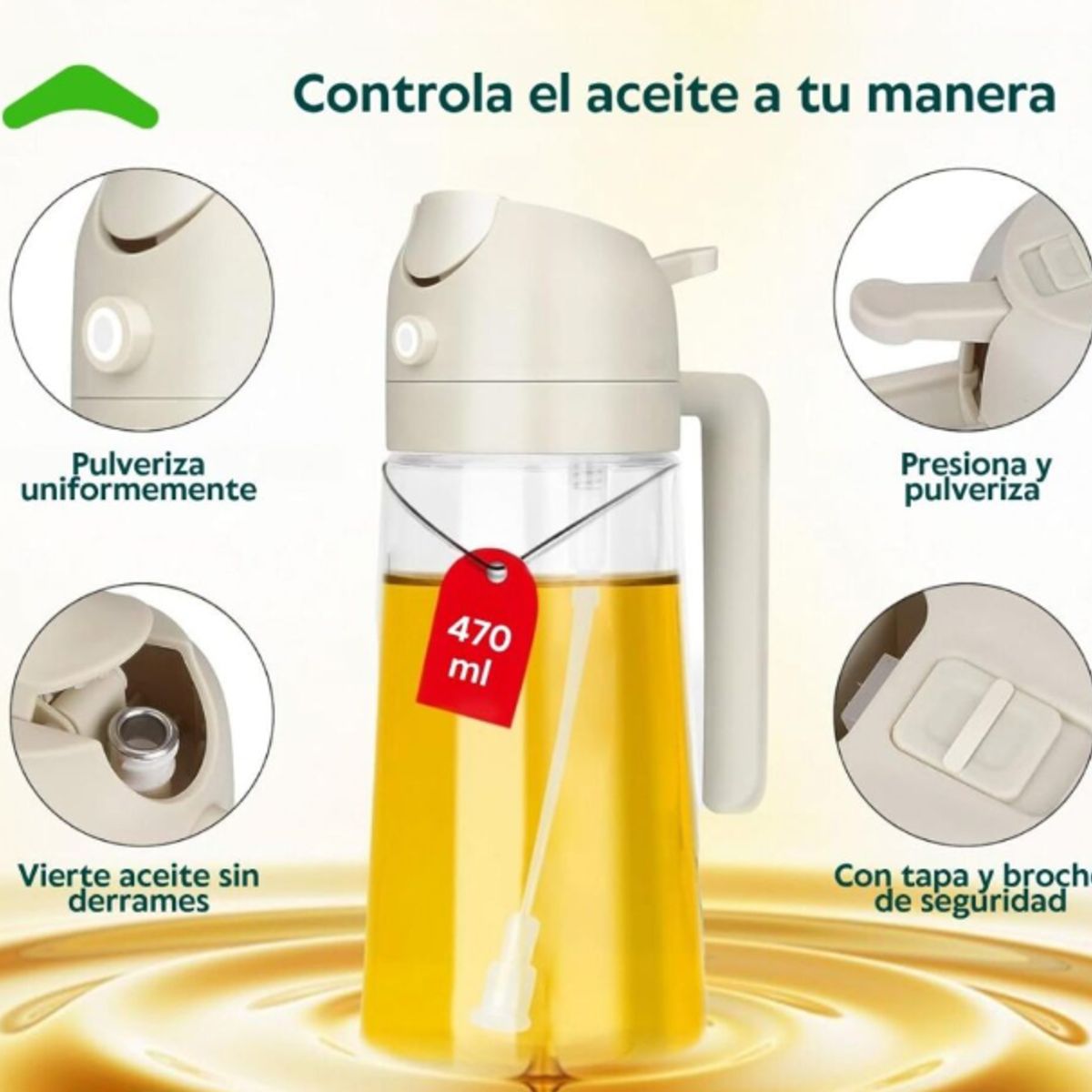 GENERICO - Dispensador de aceite 2 en 1 Spray y Verter color BEIGE