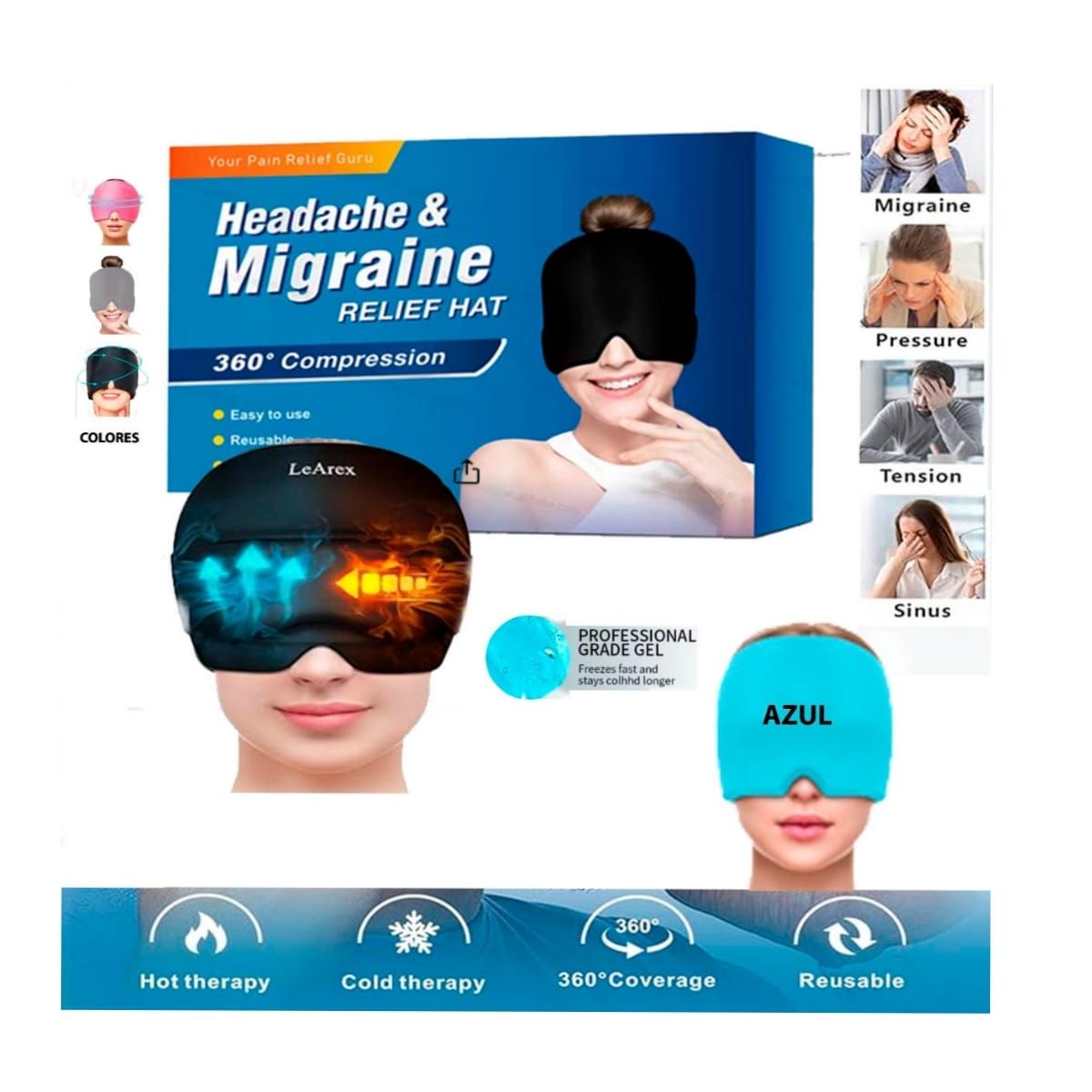 GENERICO - Gorro en Gel Para Alivio  de  Migraña Azul