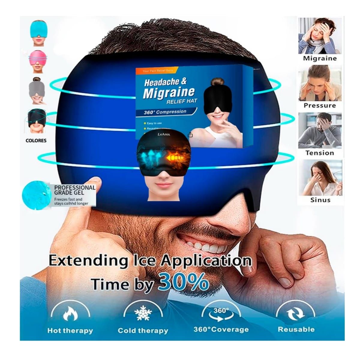 GENERICO - Gorro en Gel Para Alivio  de  Migraña Azul