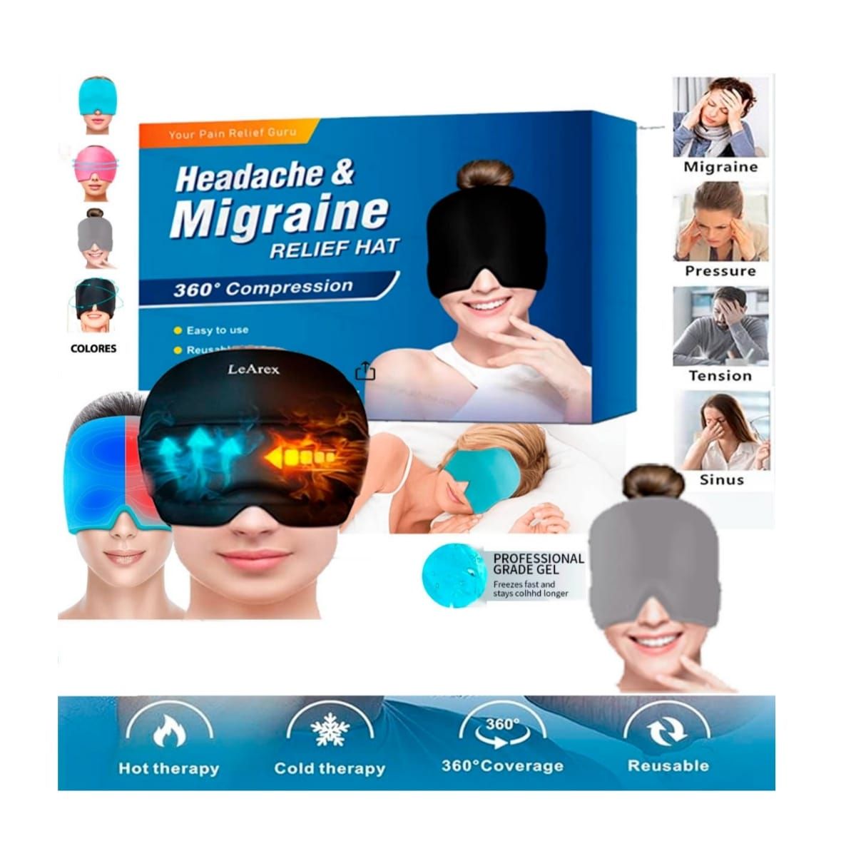 GENERICO - Gorro en Gel Para Alivio  de  Migraña Plomo