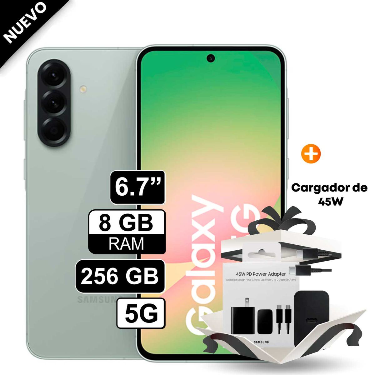 SAMSUNG - Celular Samsung Galaxy A56 5G 256GB 8GB RAM cámara  50MP frontal 12MP 67 Verde + Cargador de 45W