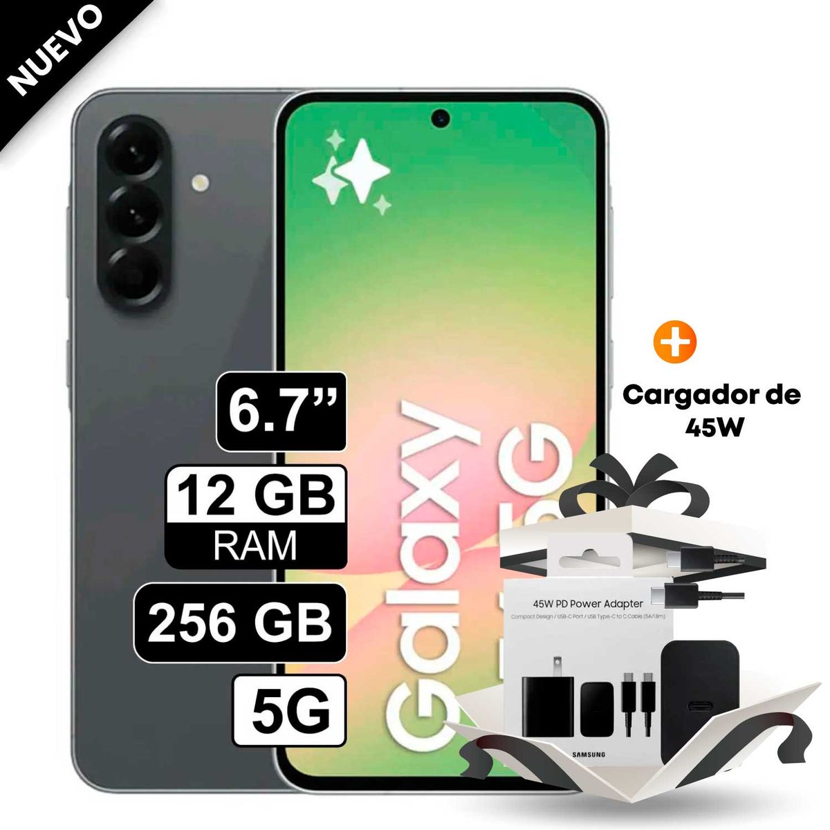 SAMSUNG - Celular Samsung Galaxy A56 5G 256GB 12GB RAM cámara 50MP frontal 12MP 67 negro + Cargador de 45w