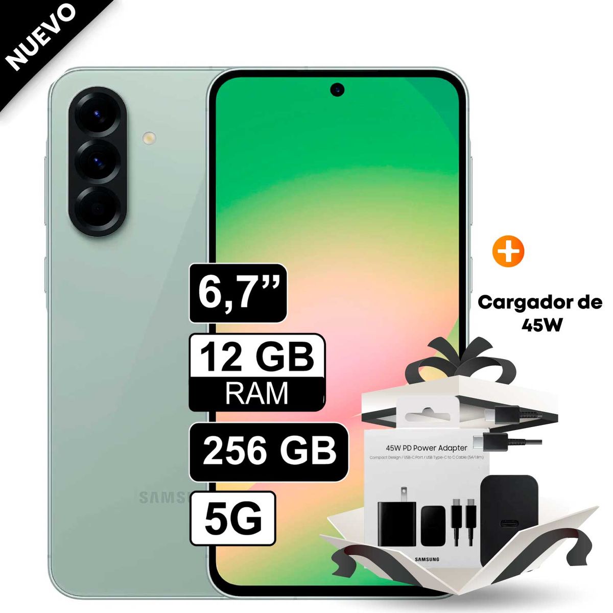 SAMSUNG - Celular Samsung Galaxy A56 5G 256GB 12GB RAM cámara 50MP frontal 12MP 67 Verde + Cargador de 45W