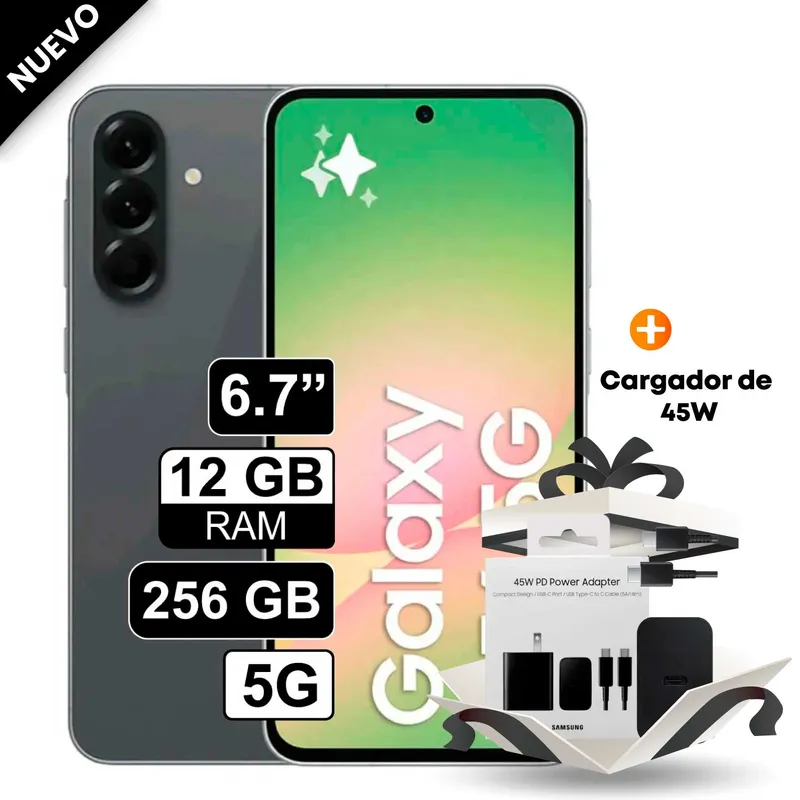 SAMSUNG - Celular Samsung Galaxy A56 5G 256GB 12GB RAM cámara 50MP frontal 12MP 67 negro + Cargador de 45W