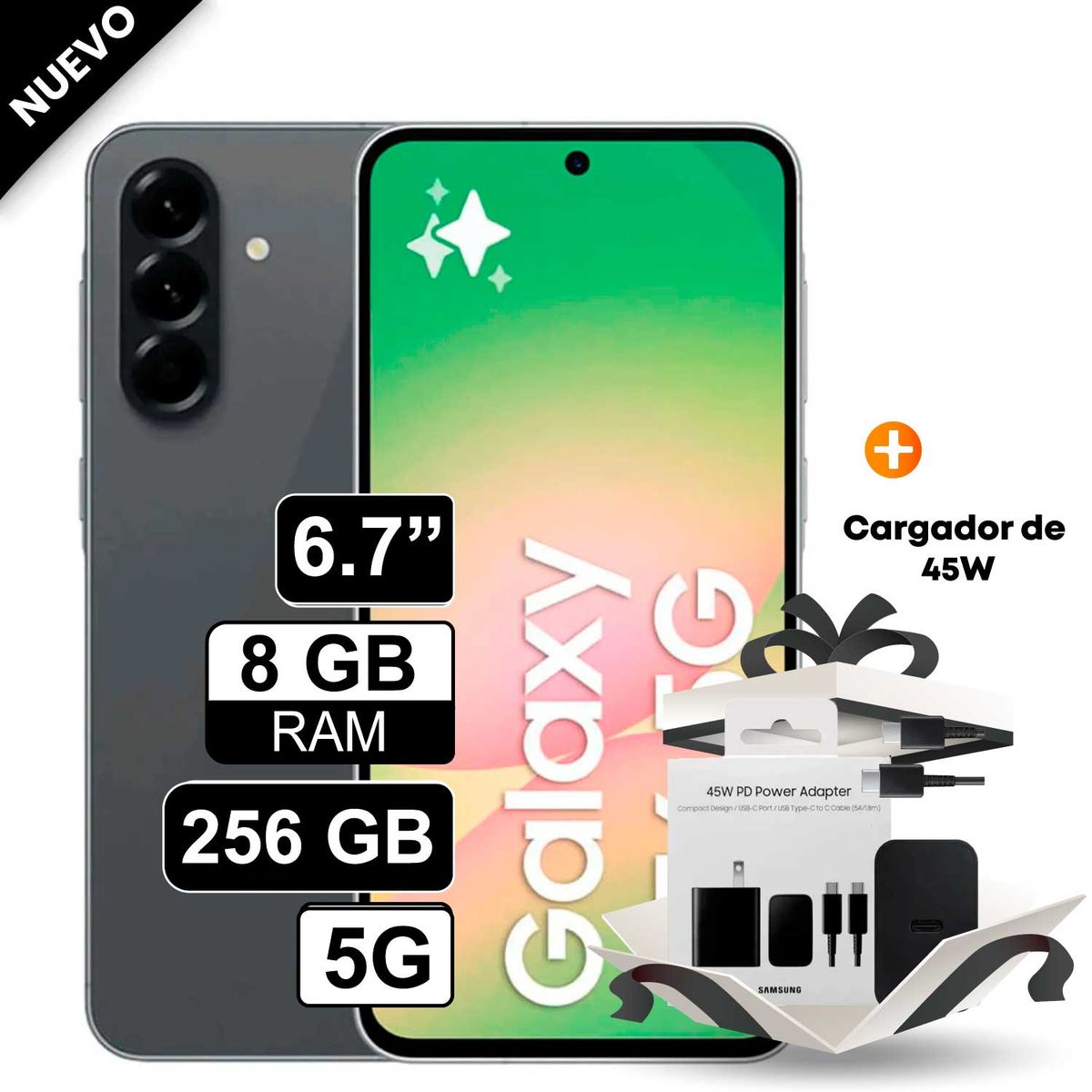 SAMSUNG - Celular Samsung Galaxy A56 5G 256GB 8GB RAM cámara 50MP frontal 12MP 67 negro + Cargador de 45W