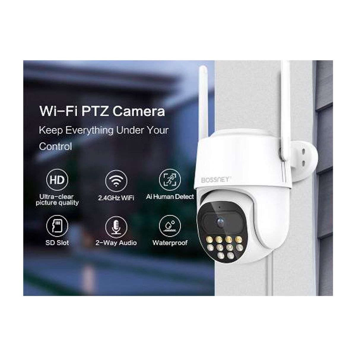 GENERICO - Cámara de Seguridad Bossney BS-H9017 2K Exterior Blanco