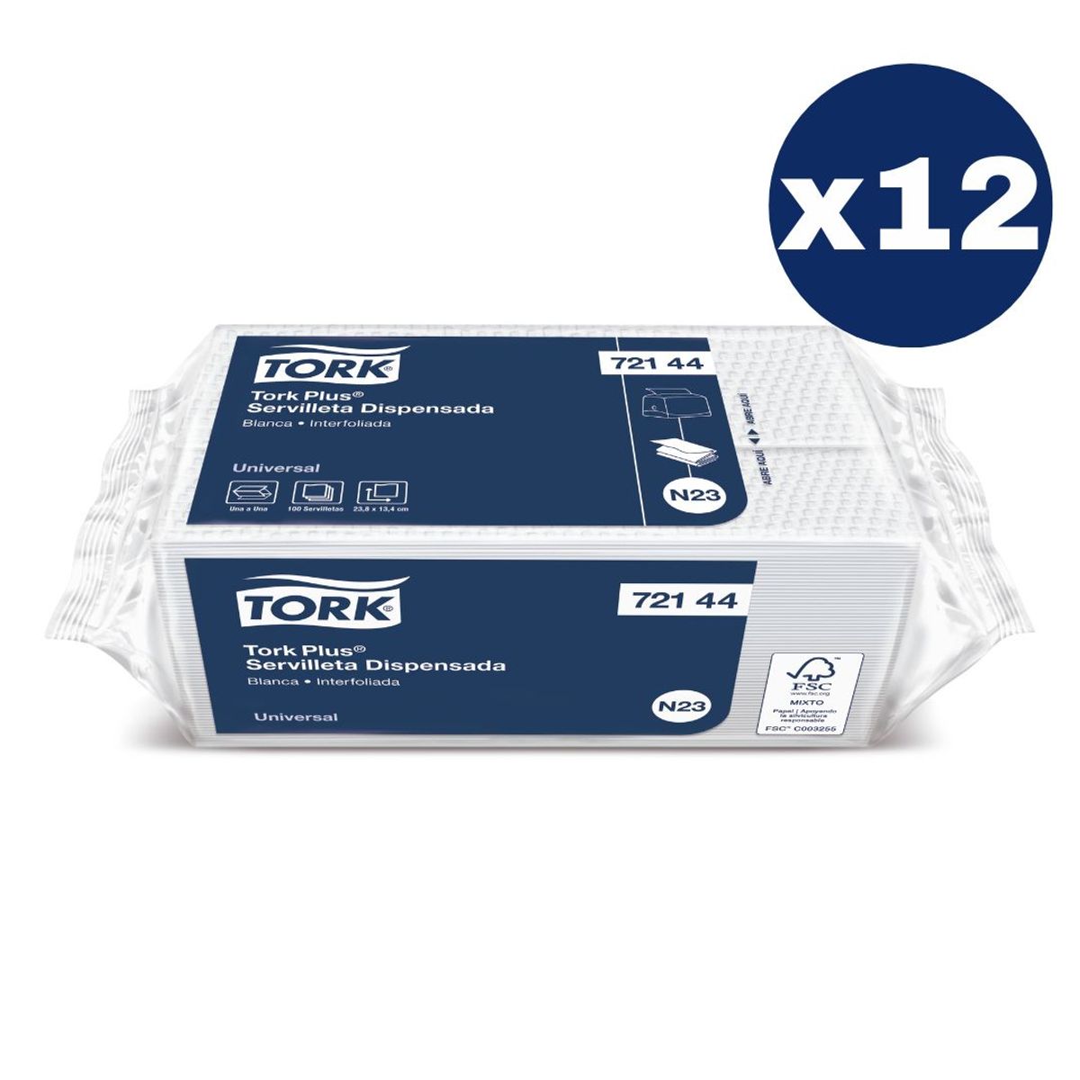 TORK - Servilleta Plus Tork Hoja Simple Blanca 12 paq x 100un