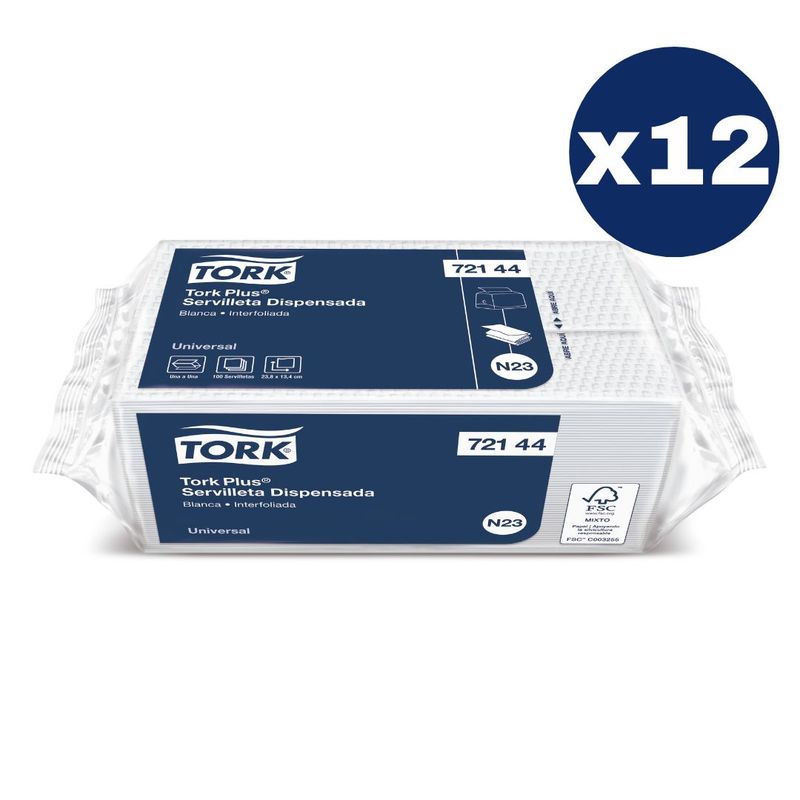 TORK - Servilleta Plus Tork Hoja Simple Blanca 12 paq x 100un
