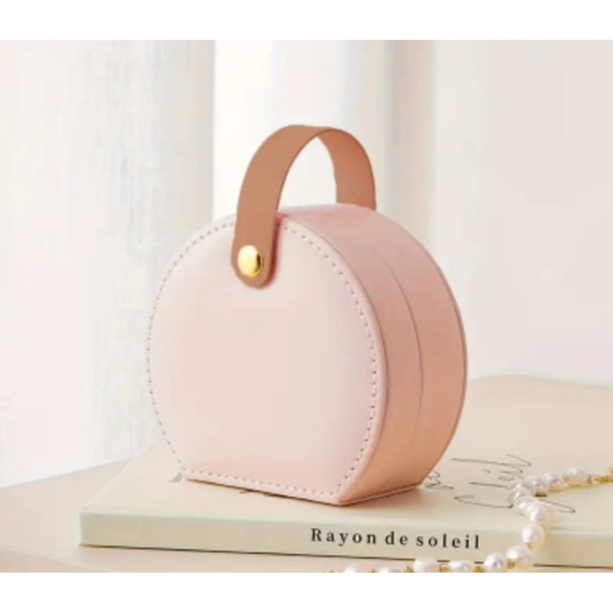 GENERICO - ORGANIZADOR DE JOYERIA DE CUERO PORTATIL ROSADO