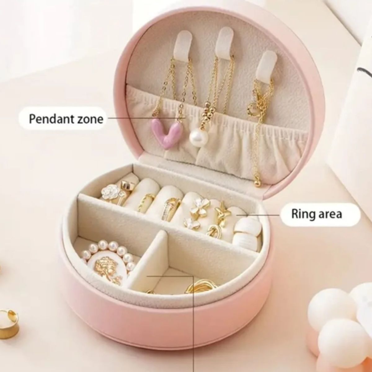 GENERICO - ORGANIZADOR DE JOYERIA DE CUERO PORTATIL ROSADO