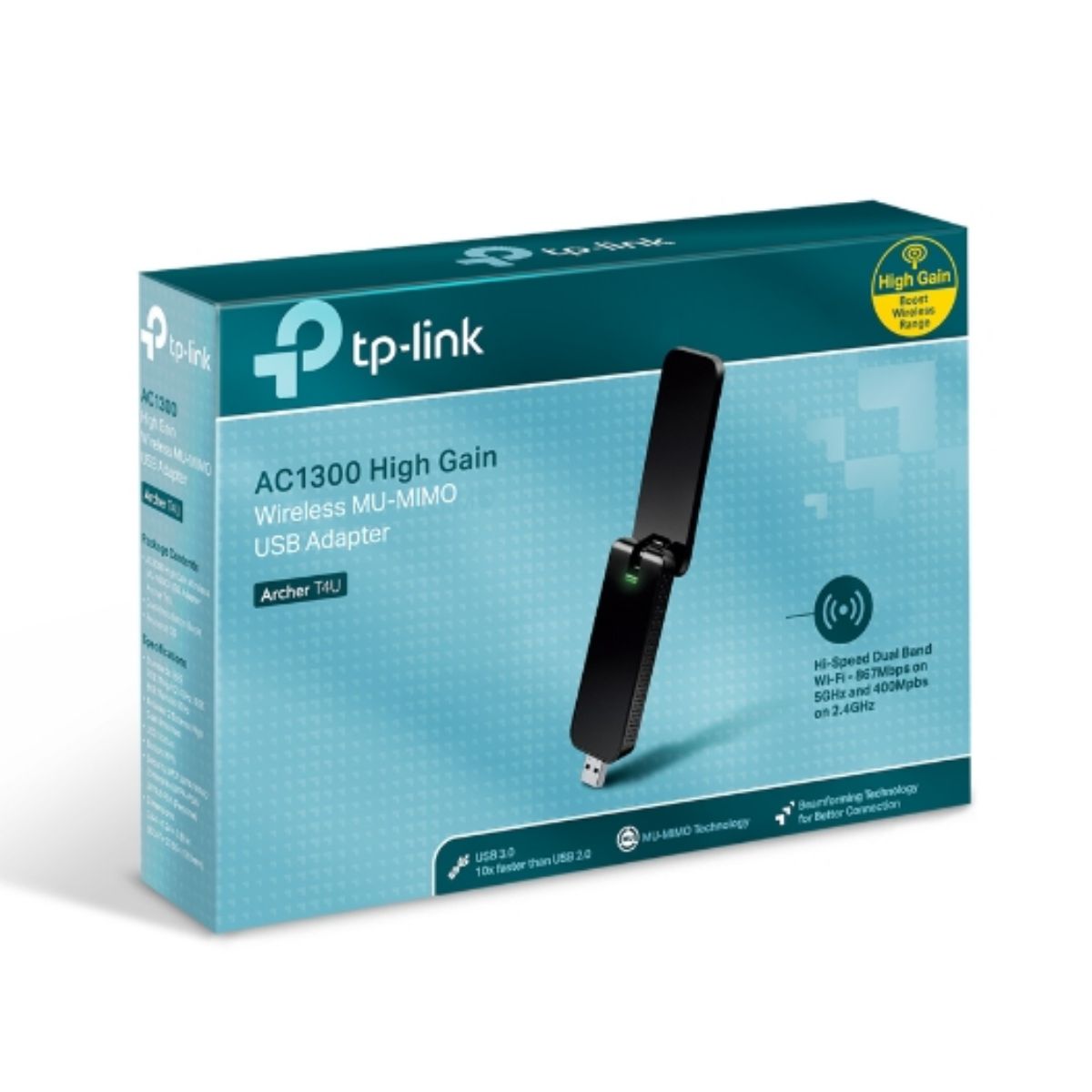 TP LINK - Adaptador TP-Link Usb Inalámbrico 2 Bandas Archer T4U Ac1300