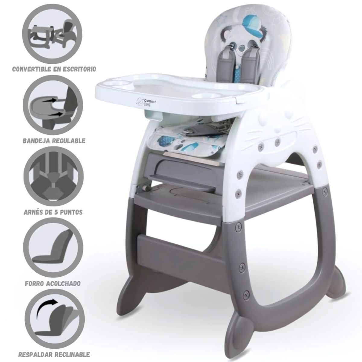CONFORT - Silla Carpeta 3 en 1 Confort Kids «GATO» Gray