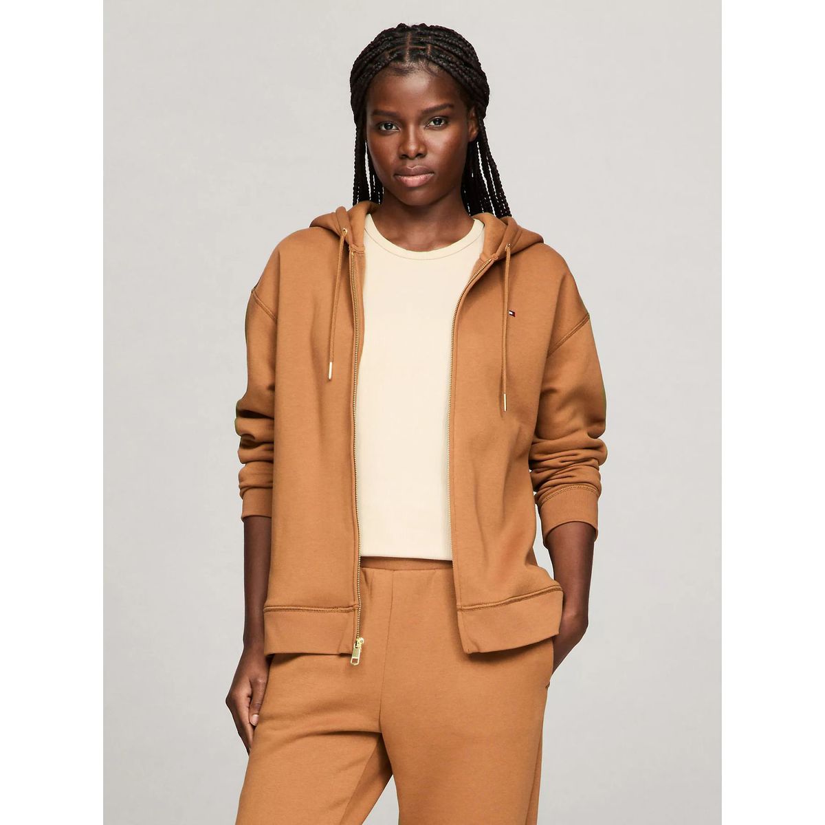 TOMMY HILFIGER - SWEATSHIRT W RELAXED FULL ZIP FLEECE HOOD