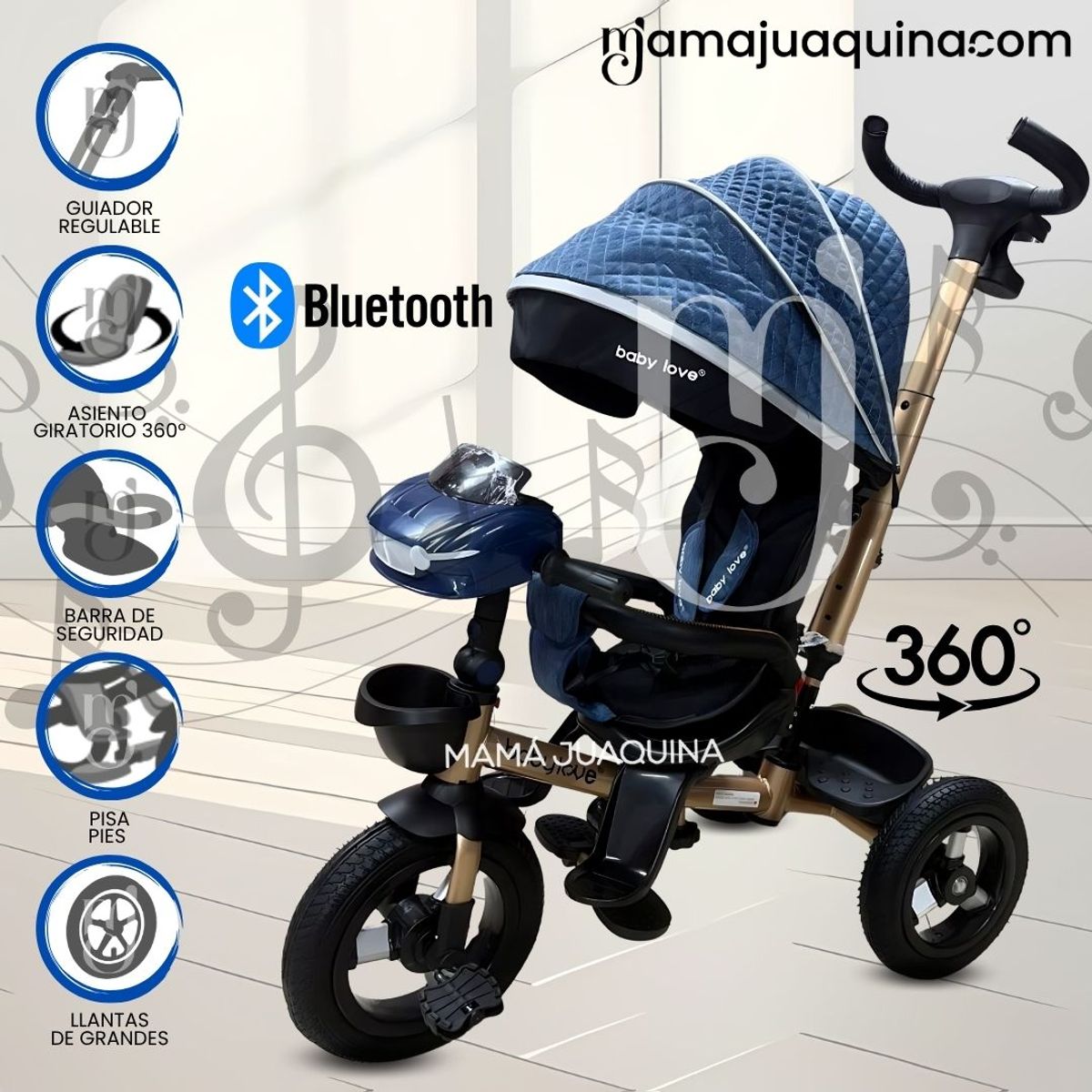 BABY - Triciclo Guiador Musical «JUAQUINA» con Bluetooth Blue