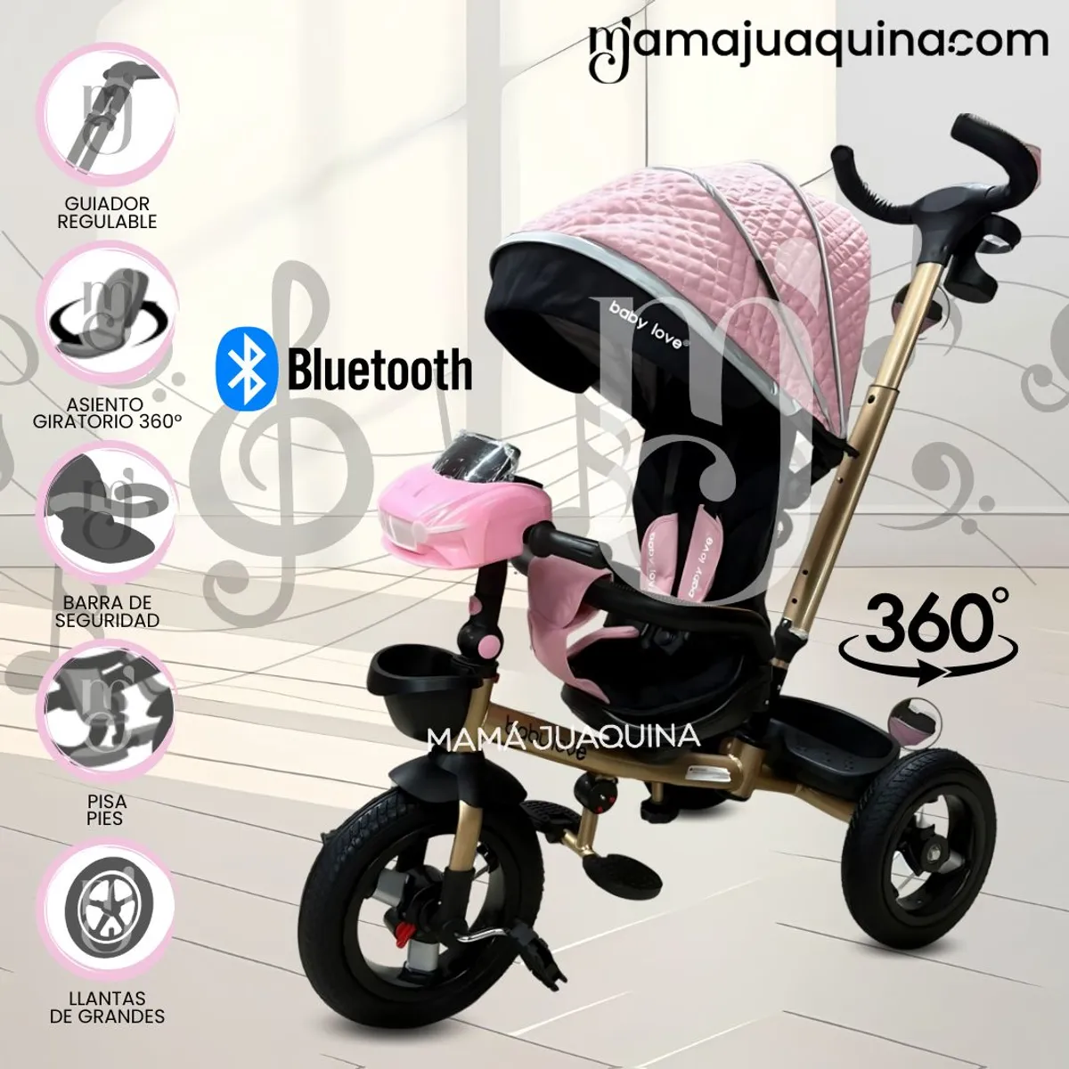 BABY - Triciclo Guiador Musical «JUAQUINA» con Bluetooth Pink