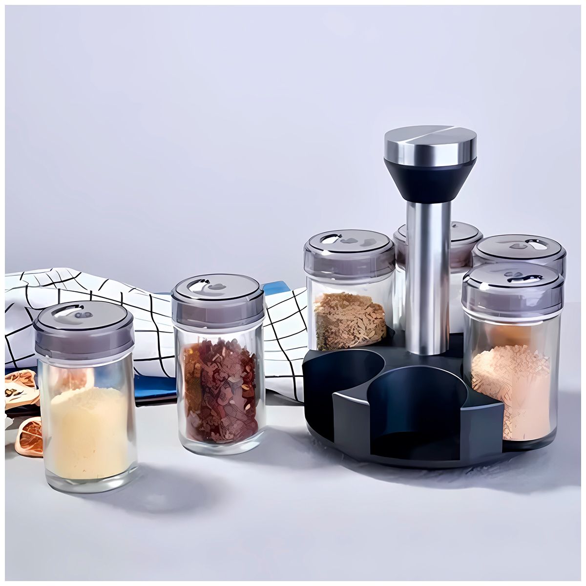 GENERICO - Condimentero Giratorio Con 6 Frascos