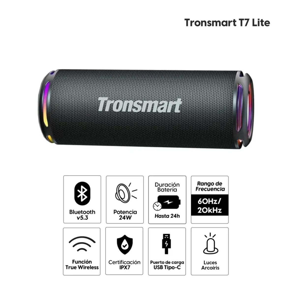 TRONSMART - Parlante Tronsmart T7 lite Bluetooth 24 Horas bateria Luces RGB