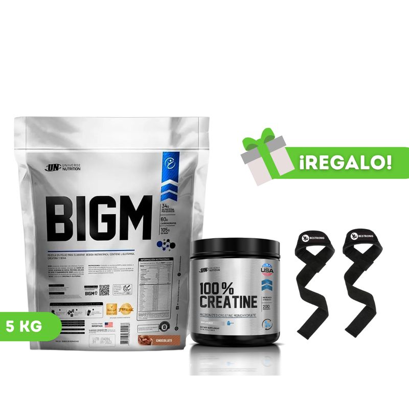 UNIVERSE NUTRITION - PACK PROTEÍNA BIGM 5KG CHOCOLATE+ CREATINA UNIVERSE NUTRITION 250G + STRAPS