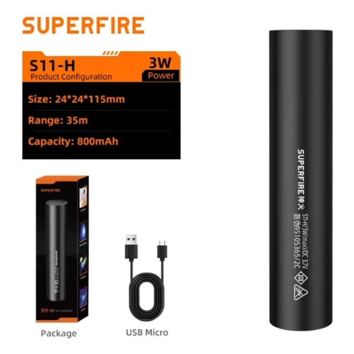 SUPER - Linterna Superfire S11-h Detectora Billetes Falsos