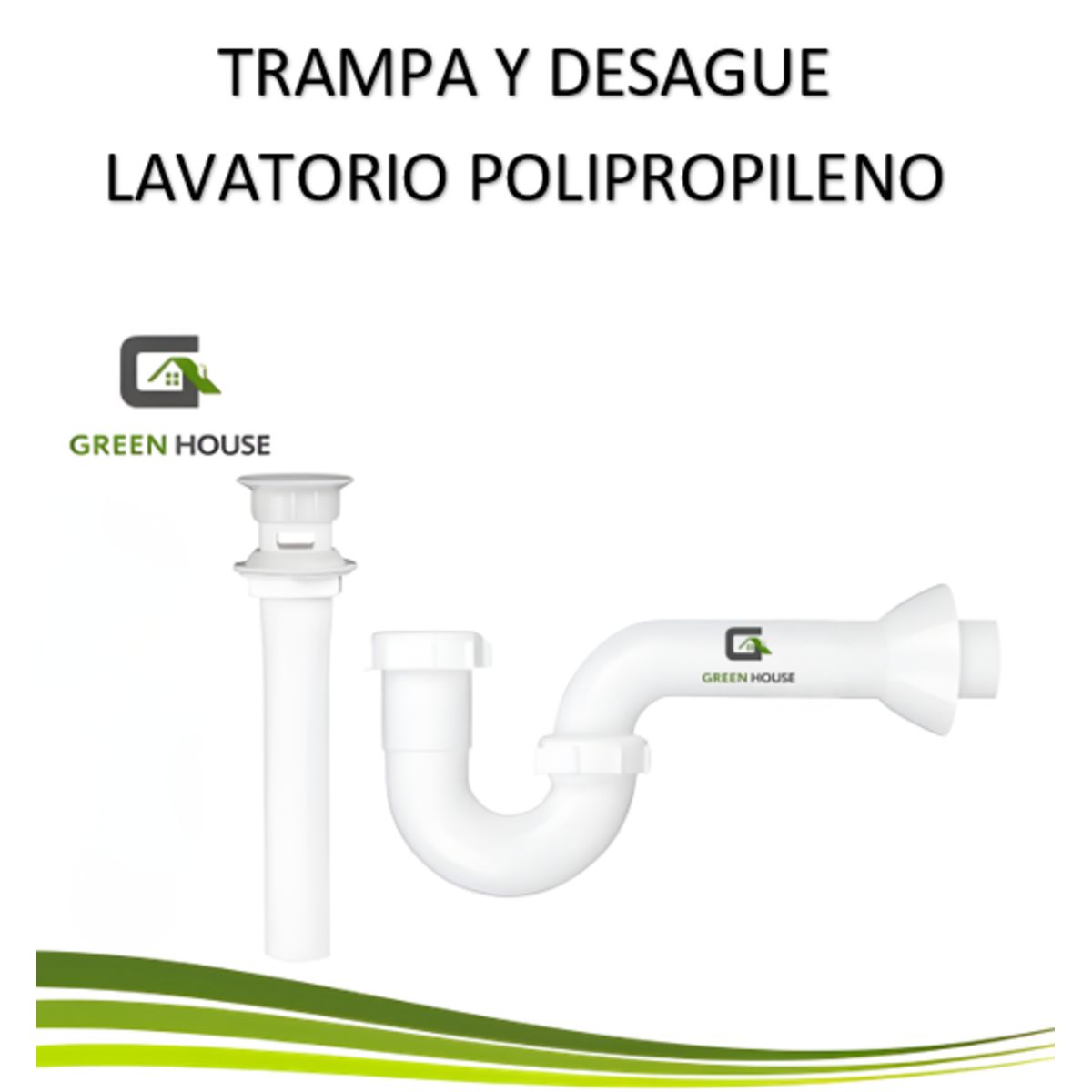 GREEN HOUSE - KIT TRAMPA Y DESAGUE PARA LAVATORIO BLANCO POLIPROPILENO PVC
