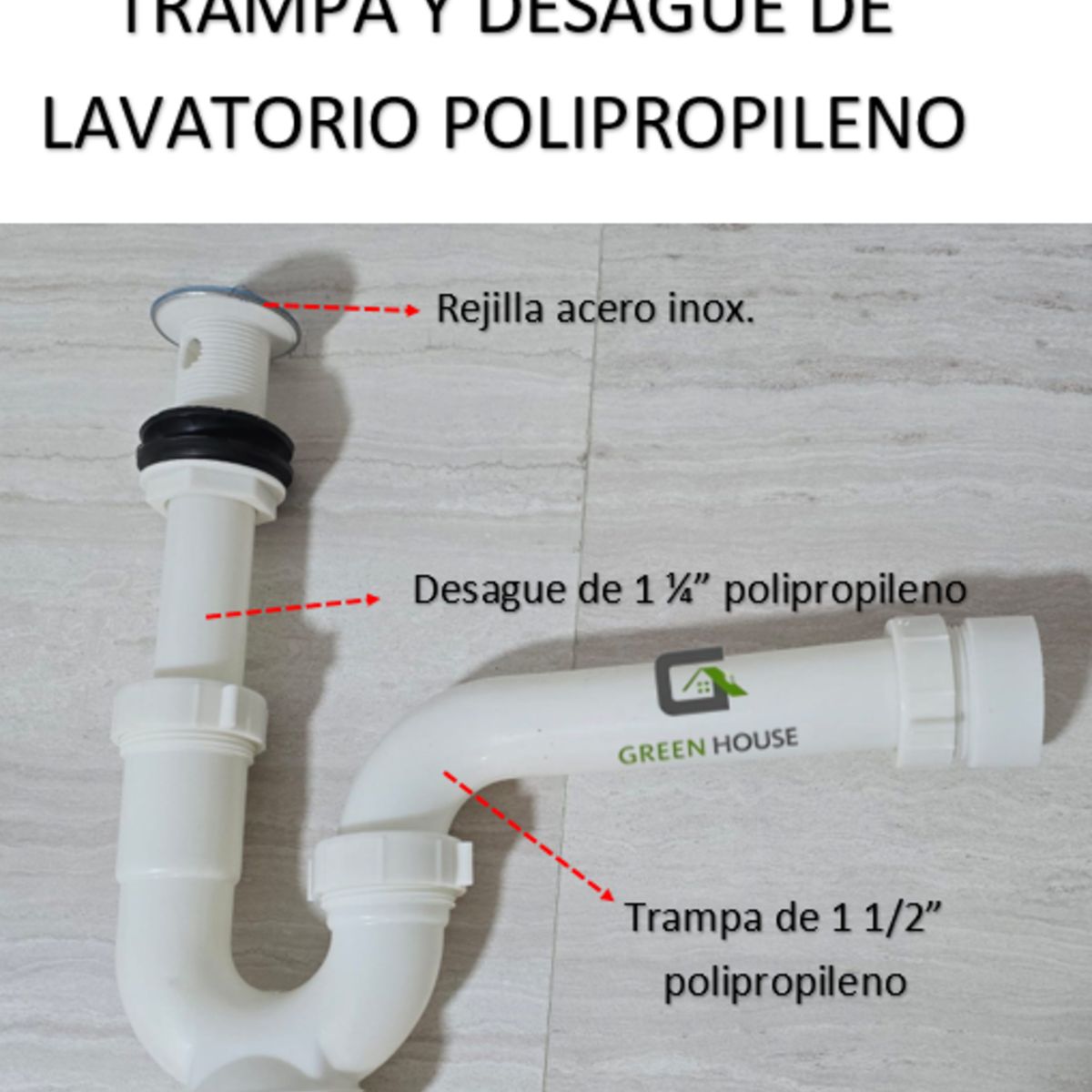 GREEN HOUSE - KIT TRAMPA Y DESAGUE PARA LAVATORIO BLANCO POLIPROPILENO PVC