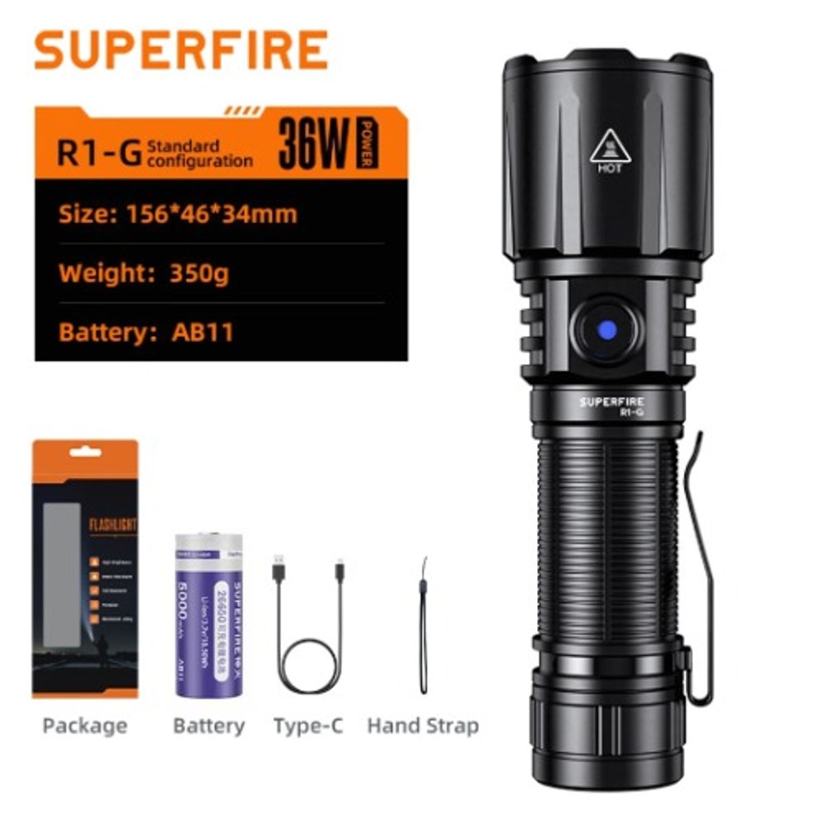 Linterna Superfire R1-g Potente Y Compacta Blanco Negro, marca SUPER - Foto Principal