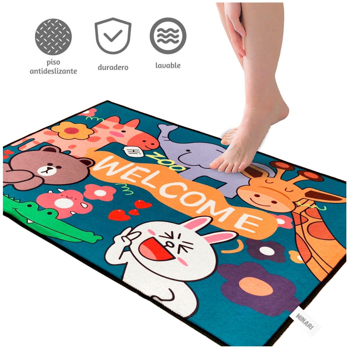 MINARI - Alfombra Tapete Piso Antideslizante Cocina Baño Animales Welcome 397A