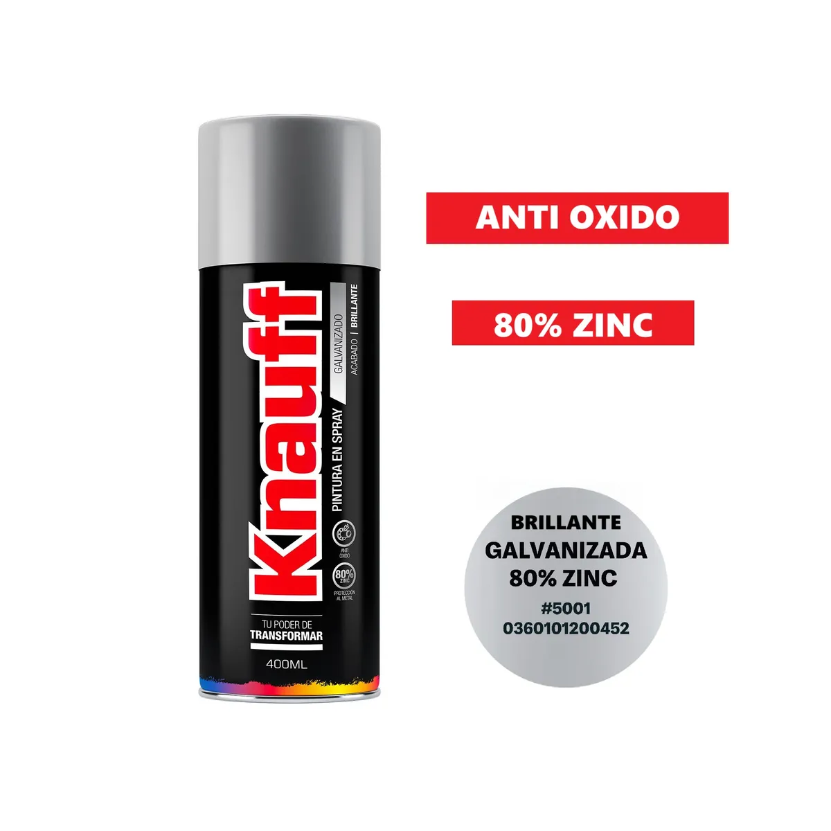 KNAUF - Pintura Spray Galvanizado Brillante 80% Zinc 400ml Knauff