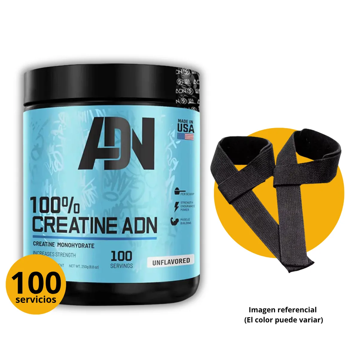 ADN - CREATINA ADN DE 250gr CON STRAPS - CREATINA MONOHIDRATADA