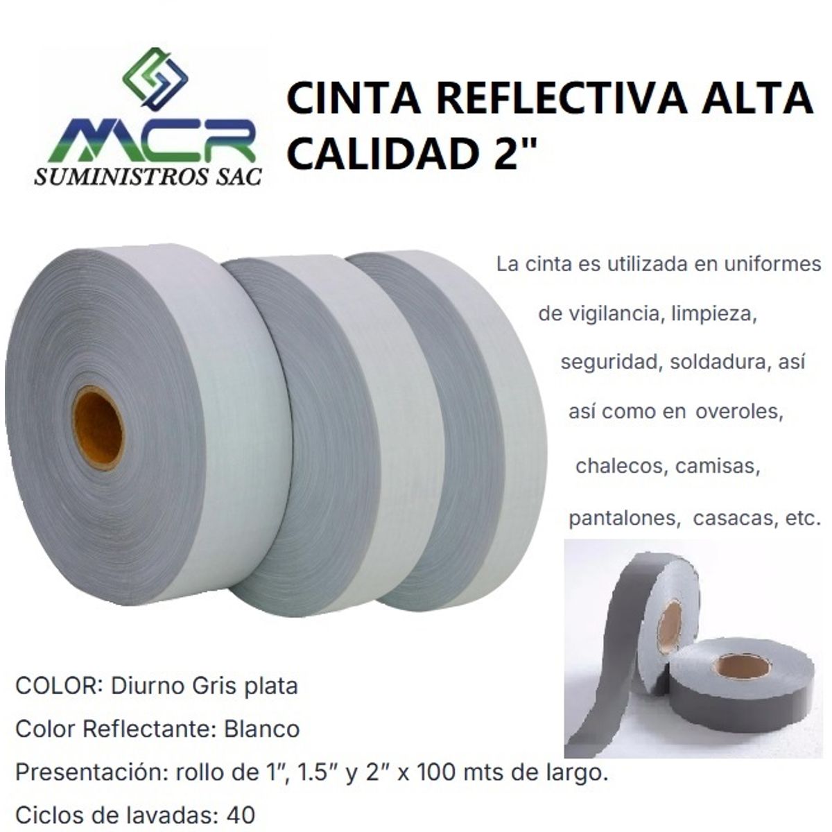 GENERICO - CINTA REFLECTIVA DE ALTA CALIDAD  PARA ROPA 2" o 5cm DE AMCHO X 100M