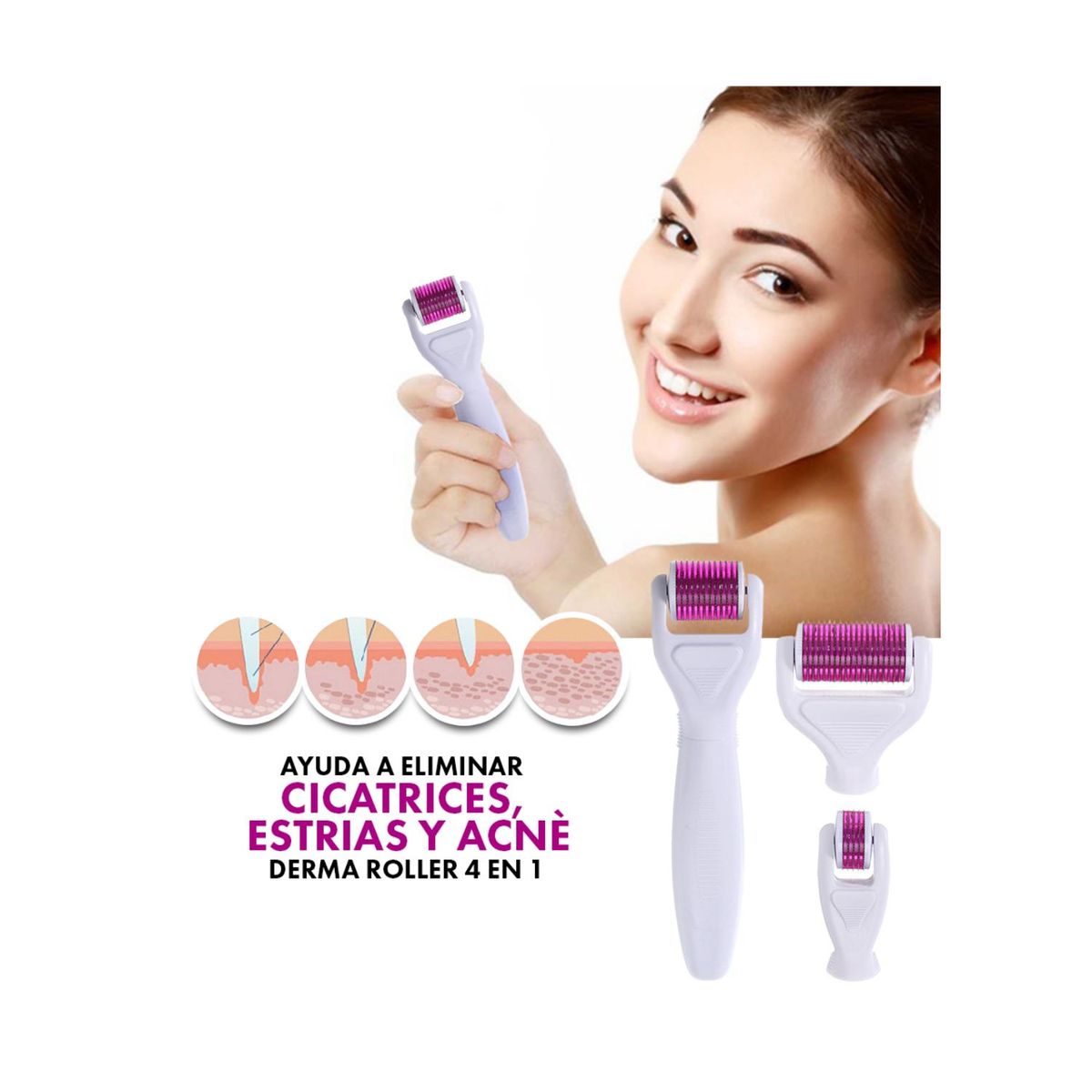 OEM - Derma Roller Rodillo de Mesoterapia 4 en 1