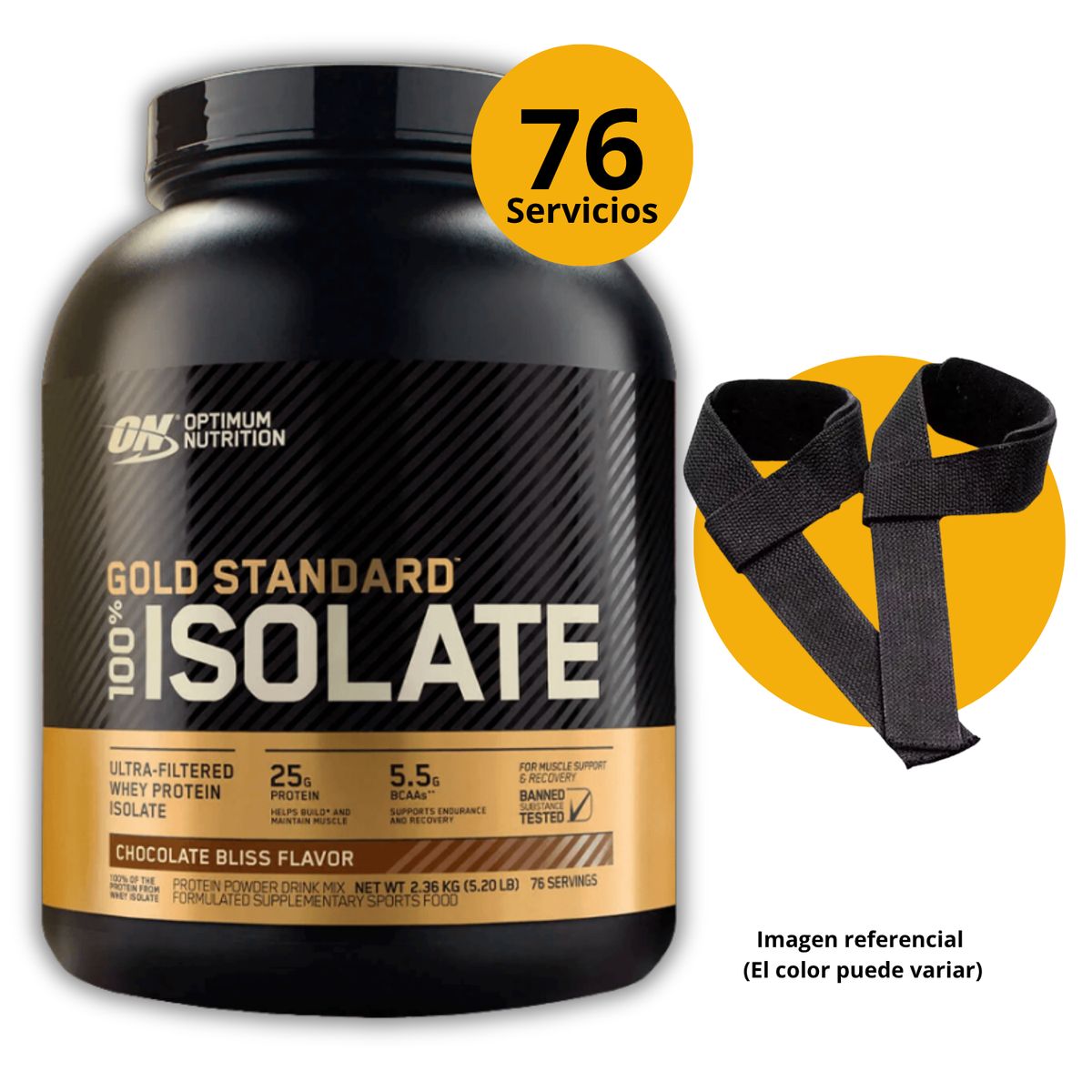 OPTIMUM NUTRITION - GOLD STANDARD ISOLATE DE 5LB CHOCOLATE BLISS CON STRAPS